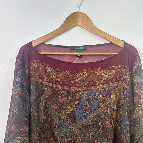 Lauren Ralph Lauren Sheer Paisley Boho Blouse Plus Size 3X Romantic Festival Top - Picture 2 of 10